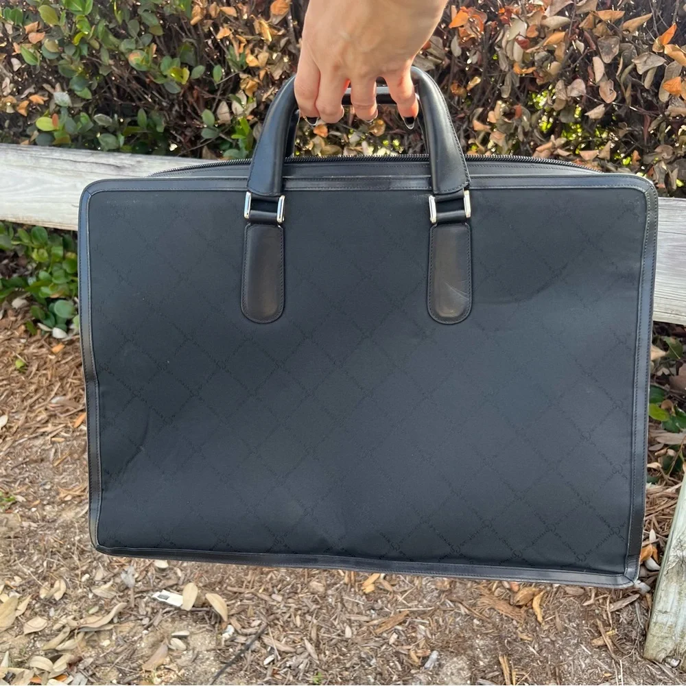 St. John Black Briefcase Canvas and Leather with Key